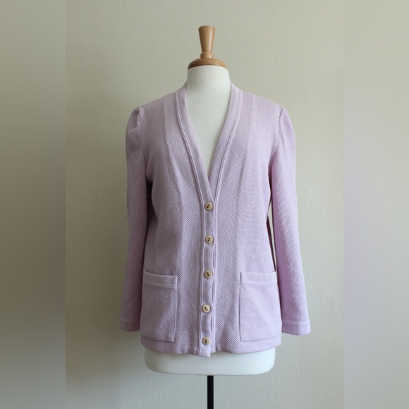 Vintage 70s Castleberry Albrechts Lavender Purple Dacron Textured Cardigan - Picture 3 of 10